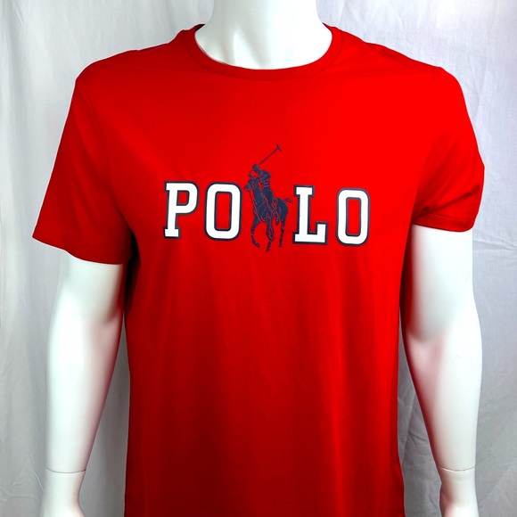 POLO RALPH LAUREN, MEN’S TEE-SHIRT, RED WITH LARHE NAVY & WHIT LOGO IN FRONT, XL - Picture 1 of 16